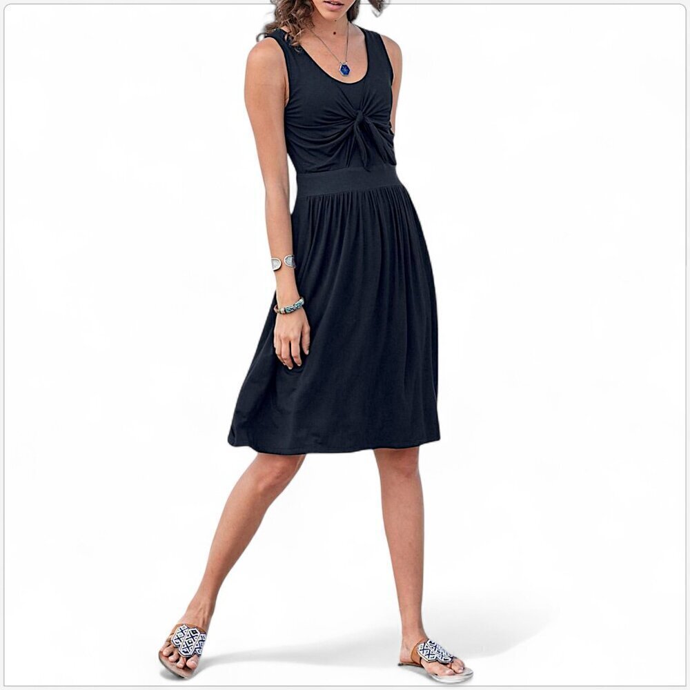 Sundance Black Easy Travel Days Smocked Tie Front Casual LBD Tank Dress Soft S